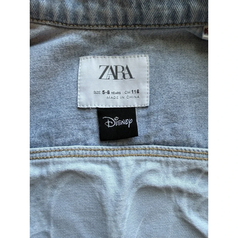 Zara Kids Disney Minnie Mouse Graffiti Denim Jacket Light Wash Girls Sz 5-6 Euc